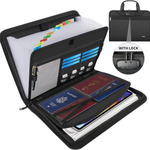 Andyer Fireproof Accordion File Organizer with Lock, Important Document Organizer Holder with Handle, 13 Pockets Expanding File Folder Binder, Portable Document Folder Storage for Business Travel