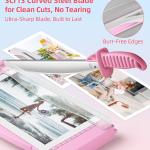 Firbon 12" Guillotine Paper Cutter with Hidden Ruler, Compact Heavy Duty 12-Sheet Capacity Trimmer for Cardstock, Photos, Scrapbooking, Office, Classroom, Studio (Pink)