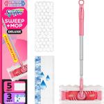Swiffer Sweep and Mop Deluxe, Limited Edition Pink Wicked: for Good, 2-in-1 Floor Mopping and Sweeping Kit, 1 Sweeper Device, 5 Heavy Duty Dry Sweeping Cloths, 3 Heavy Duty Wet Mopping Cloths