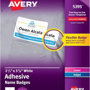 Avery Flexible Printable Name Tags, 2-1/3" x 3-3/8", Matte White, 400 Removable Name Bges for Laser and Inkjet Printers (5395)