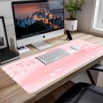 Pink Desk P, Japanese Mount Fuji Mouse P XXL, Cute Cherry Blossom Deskmat, Large Anime Game Computer Keyboard Mouse Mats, Women Full Desktop Protector, Home Office Accessories 31.5"X15.7"