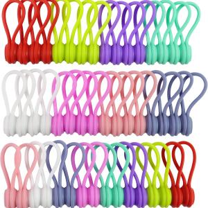 Motiloo 8 Colors-48 Pack Reusable Magnetic Cable Ties Silicone Magnetic Cable Clips Cord Organizer Management Cable Cords,Book Markers, Fridge Magnets,Multicolor