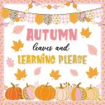 JarThenaAMCS 78Pcs Fall Thanksgiving Classroom Bulletin Board Decorations Pink Orange Pumpkin Maple Leaf Cutouts for Autumn Harvest Party Supplies School Chalkboard Wall Decor