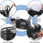 Office Supplies for Desk,14pcs Black Desk Sets and Accessories, Office Supply Kit with Mesh Desktop Organizer and Stapler,Staple Remover, Staples,Tape Dispenser,Sticky Tabs,Scissors, Ruler