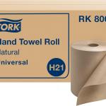Tork Paper Towel Roll Natural - Universal Hand Roll, Natural Paper Towels with Brown Tissues me of 100% Recycled Fiber, 6 Rolls x 800 ft, Compatible with H21 Dispenser, RK800E