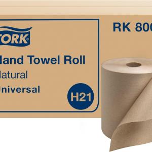 Tork Paper Towel Roll Natural - Universal Hand Roll, Natural Paper Towels with Brown Tissues me of 100% Recycled Fiber, 6 Rolls x 800 ft, Compatible with H21 Dispenser, RK800E