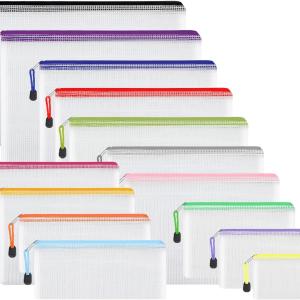 EOOUT 14pcs Zip Pouch Organizers, Mesh Bags with Zipper, 8 Sizes 14 Colors, Waterproof, for Travel, School, Office & Home