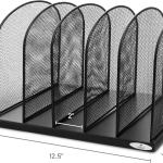 Safco Onyx Desk Organizer, 5 Tiered Vertical Compartments, Office and Classroom Mailbox , Paper and Mail Sorter, Steel Mesh, Black