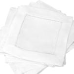 CleverDelights White Hemstitch 6" Cocktail Napkins - 12 Pack - 55/45 Linen Cotton Blend