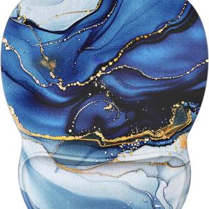 MROCO Ergonomic Mouse P with Gel Wrist Rest, Comfortable Mousep with Smooth Wrist Support Surface and Non-Slip PU Base for Pain Relief, Computer, Laptop, Office & Home, 9.4 x 8.1 in, Blue Marble