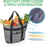 Jumbo Insulated Cooler Bag (Gray) with HD Thermal Insulation - Premium, Collapsible Soft Cooler Makes a Perfect Insulated Grocery Bag, Food Delivery Bag, Travel Insulated Bag, or Beach Cooler Bags