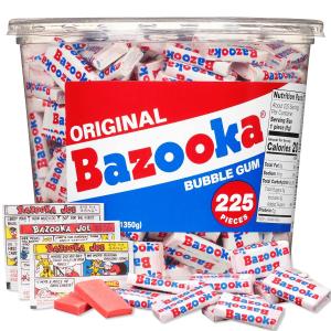 Bazooka Bubble Gum Bulk, Halloween Candy Bulk, 225 Count Tub of Chewing Gum Individually Wrapped, Old Fashioned 90's Candy for Baseball, Party Favors, Goodie Bags, Trick or Treating
