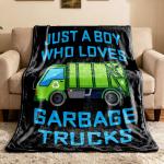 Boy Who Loves Garbage Truck Blanket for Boys Men Trash Truck Blanket Gifts Flannel Throws Cozy Lightweight Quilt Blankets for Bed Sofa Couch-50 x40 Small for Kids