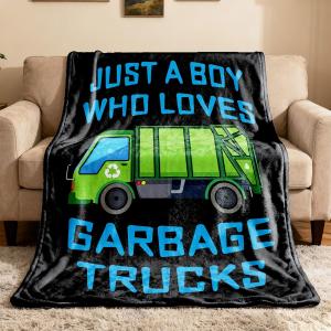 Boy Who Loves Garbage Truck Blanket for Boys Men Trash Truck Blanket Gifts Flannel Throws Cozy Lightweight Quilt Blankets for Bed Sofa Couch-50 x40 Small for Kids