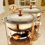 Chafing Dishes for Buffet, 4 Pack 5QT Round Stainless Steel Chafing Dish Set for Home Parties, Christmas Gatherings, Catering Events Complete Buffet Warmer Set (Rose Gold 2)