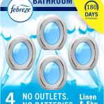 Febreze Bathroom Air Freshener, Odor-Fighting, Plug In Alternative, Air Fresheners for Home and Bathroom and Kitchen, Closet Air Fresheners, Linen & Sky Scent, 4 Count