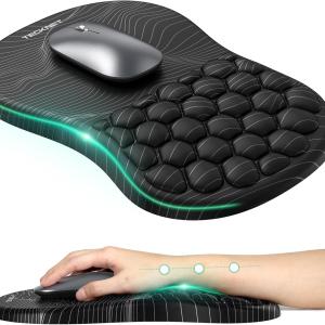 TECKNET Ergonomic Mouse P with Wrist Rest, Soft Mousep with Massage Design, Memory Foam and Non-Slip PU Base for Pain Relief, Gaming Mouse P for Desk, Home, Office, 12x8 Inches, Black White