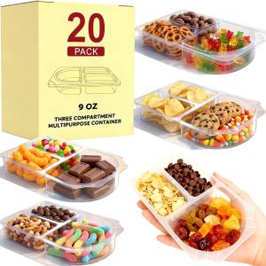 9 OZ Reusable Snack Containers with Lids & New Snack Containers,Snack Pack Containers,Small 3 Compartment Condiment Containers,Perfect for Snacks, Condiments, Meals Prep & On-the-Go (20 Sets)