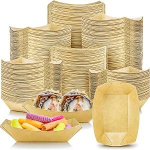 MotBach 400 Pack 1/4Lb Paper Food Boat Trays Disposable Small Paper Boats Plates Containers, 0.25Lb Mini Kraft Food Serving Boat Tray Baskets for Snack Fries Dessert Popcorn Sauce BBQ Tacos Nacho