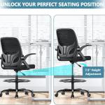 Tall Drafting Chair with Footrest Ring for Home and Work, Ergonomic Home Desk Office Chair with Flip up Arms and Lumbar Support, Extended Height Executive Desk Office(Black)