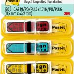 Post-it Message Sign Here Flags, 30/Dispenser, 4 Dispensers/Pack, .47 in Wide, Assorted Colors (684-SH)