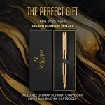 Scriveiner Luxury Fountain Pen - Stunning Gold Luxury Pen, Real Gold Finsih, Schmidt Gilded Nib (Medium), Converter, Best Pen Gift Set for Men & Women, Professional, Executive, Office, Nice Pens