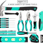 Basics Tool Set With Easy Carrying Round Pouch, 104-Piece, Turquoise, 14.4 x 11.4 x 3 inches