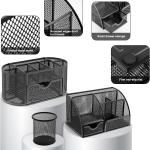 17 in 1 Black Desk Organizers and Accessories Set, 3 Office Desk Supplies Storage Organization, 4 Pens, Stapler, Staples & Remover, Tape & Dispenser, Scissors, Ruler, Clips, Hole Punch, Back to School