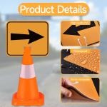 2PCS Traffic Arrow Detour Signs, Double-sided Durable Orange Ro Cone Top Directional Left Right Guiding Arrows Sign for Ro Barrice Construction Area Underground Parking