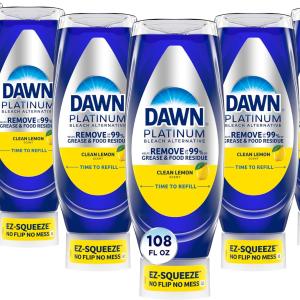 Dawn Platinum EZ-Squeeze Dish Soap Liquid, Dishwashing Liquid, Grease Removal, Upside Down Bottle, Bleach Alternative Clean Lemon, 6x18 Fl Oz Bundle