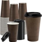 RACETOP 16 oz Disposable Coffee Cups with Lids 100 Pack, Coffee Colored Paper Coffee Cups with Lids, To Go Cup with Lid