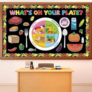gisgfim My Plate Bulletin Board Decorations Fruit Vegetable Paper Cutouts Cafeteria Nutrition Bulletin Board Set for Back to School Classroom Office Home Wall Doors Decor Supplies