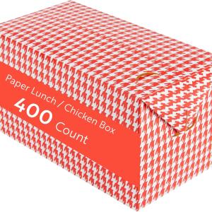 Restaurantware Bio Tek 80 Ounce To Go Boxes 400 Rectangle Take Out Food Containers - Fast Top Closure Disposable Red Houndstooth Paper Carry Out Containers For Burgers Or Fried Chicken