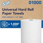 Scott Professional Essential Universal High-Capacity Hard Roll Paper Towels, Bulk (01000), Hardwound 1.5" Core, Absorbency Pockets, White (12 Rolls at 1,000' Each, 12,000'/Case)