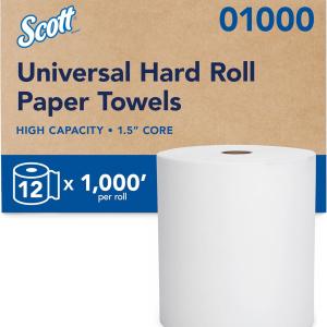 Scott Professional Essential Universal High-Capacity Hard Roll Paper Towels, Bulk (01000), Hardwound 1.5" Core, Absorbency Pockets, White (12 Rolls at 1,000' Each, 12,000'/Case)