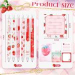 Sabary 18 Pcs Stationery Set, 12 Aesthetic Pens & 6 Sticky Notes, Christmas Gifts for Baby Shower Party, Cute Office School Supplies, Gifts for Women Students Nurses Teachers(Strawberry)