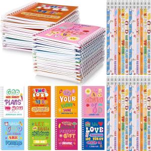 Crtiin 48 Pcs Include 24 Bible Verse Notep 24 Pencils Kids Christmas Christian Church Gifts Students Classroom Award Religious Notebook Bible Pencils Prayer Pocket School(Classic Style,Eclectic)