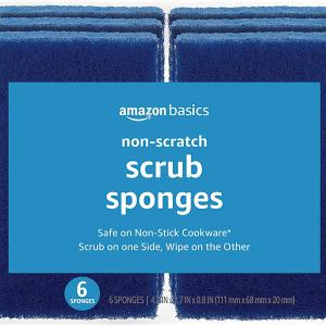 Basics Non-Scratch Scrub Sponges, Safe on Non-stick Cookware, Blue, 6 Count