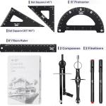 Mr. Pen- Professional Geometry Set, 15pcs, Black Geometry Kit for Artists and Students, Geometry Set, Metal Rulers and Compasses, Drawing Tools, Drafting Supplies, Drafting Set, Drafting Tools and Kit
