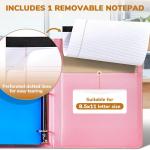 JoyCat 3 Ring Binder Clipboard with Storage,12.4"x10.2"Magnetic Clipboard Folder with 5 Expandable Folders,Refillable Lined Notep (11" x 8.5"),Ideal for School Office Nursing(Pink)