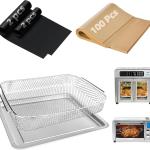 Air Fryer Accessories for Emeril Lagasse 26 Qt Extra Large & Everyday 360, Emeril Lagasse Air Fryer Basket and Pans for Oven with 100Pcs Disposable Parchment Paper, 4Pcs Reusable Teflon Mat