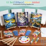 120pcs 8x10 Inch Painting Supplies Kit, 12Pack Art Canvas Bulk with Easel Stand, 12 Colors Mini Acrylic Paint Set, Small Paint Brushes, Paint Trays, Painting Kit