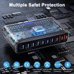 800W USB C Charger,GaN 10 Ports USB Charger,Multiple Plug Fast Charger Laptop Charger,PD Power apter Compatible with MacBook Pro/Air/Dell/iPhone/Galaxy/Laptop/Tablet/Mobile