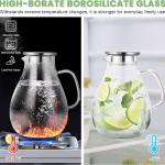 SUSTEAS 2.2 Liter 75oz Glass Pitcher, Water Pitcher with Lid And Wide Handle, Easy Clean Juice Jug for Fridge, Beverage Carafe for Cold/Hot Water, Iced Tea, 1 Long-Handled Brush Included