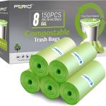 Compostable Trash Bags - FORID 8 Gallon Garbage Bags 150 Count Trash Can Liners 30 Liter Unscented Medium Wastebasket Bags for Kitchen Bathroom Home Office Garbage Can (5Rolls/Green) - Durable & Thick