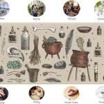 Dark Grey Fantasy Desk Mat, Mysterious Medicine Bottle Mouse Mat, Large Desktop Game Mat, Computer Keyboard and Mousep XXL, Funny Office Decoration, Home Desktop Accessories 31.5"X15.7"