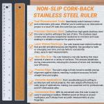 Stainless Steel Metal Ruler with Non-Slip Cork Back for Home Improvement, Planner Accessories, College School Supplies, Drafting Tools, Architecture Supplies, 30.5 Centimeters & 12 inches