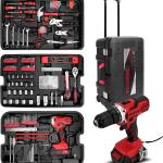 KINGTOOL Home Tool Set Kit - 286 PCS Home Auto Repair Tool Kit with Rolling Tool Box, Mechanic Tool Sets with 21V Max Cordless Power drill, Perfect for Homeowner, Diyer, Handyman