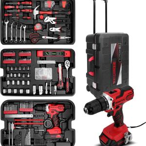 KINGTOOL Home Tool Set Kit - 286 PCS Home Auto Repair Tool Kit with Rolling Tool Box, Mechanic Tool Sets with 21V Max Cordless Power drill, Perfect for Homeowner, Diyer, Handyman