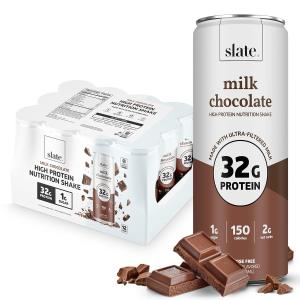 Slate Milk - High Protein Nutrition Shake - Milk Chocolate - 32g Protein, 1g Sugar, 150 Calories, 2g Net Carbs - Lactose Free - No ded Sugar - Breakfast Boost, Post Workout - 11 fl oz, 12 Cans
